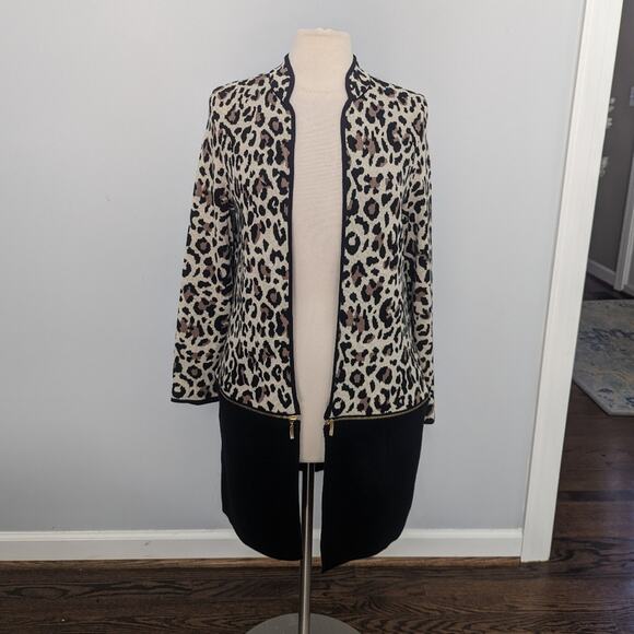 Chico's Sweaters - Chico's Black Tan Leopard Convertible Cardigan 1 = 8 Medium TWO LENGTHS Zipper